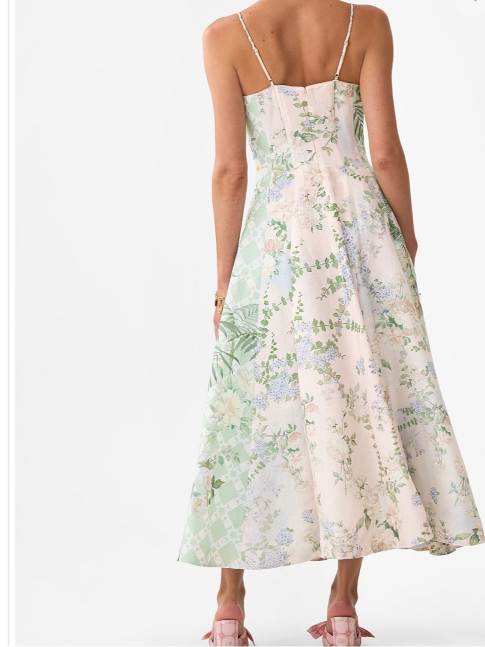 Rare Camilla Pastel Floral Spaghetti-Strap Midi Dress in Cream, Green, Blue - Picture 10 of 15